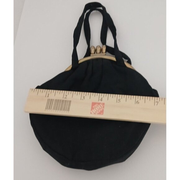 Vintage Black Material Handbag Purse Bag Classy Golden Tone Hardware - Picture 5 of 9